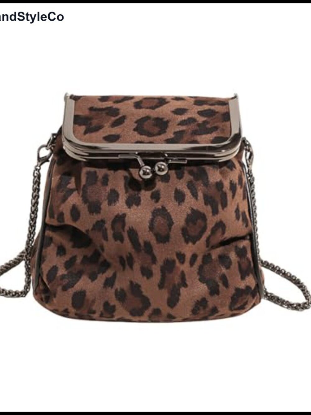 Faux Suede Leopard Print Kiss Lock Crossbody Bag with Chain